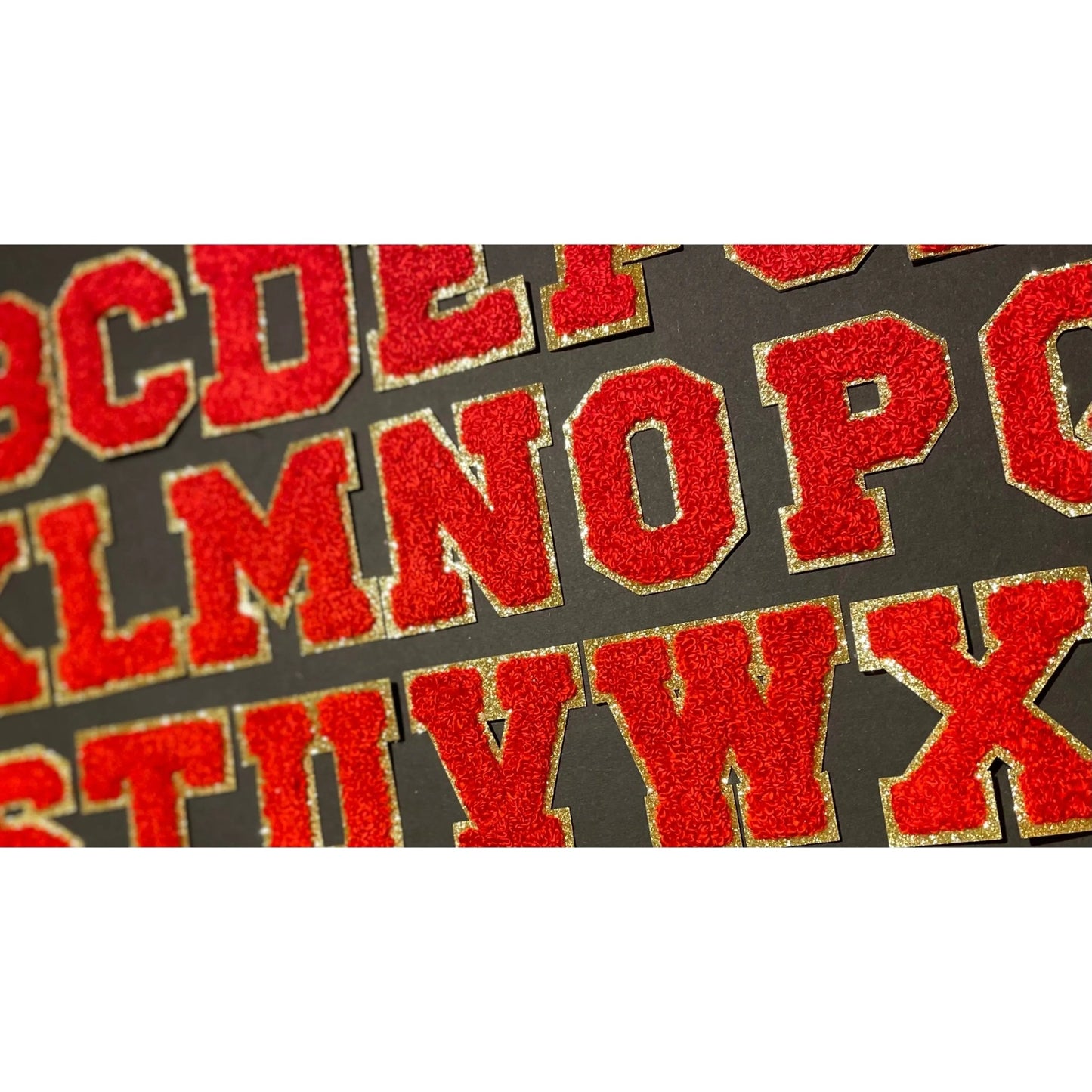 Lux Alphabet Iron On Patches - terry and gold glitter - Let's Patch It Up!