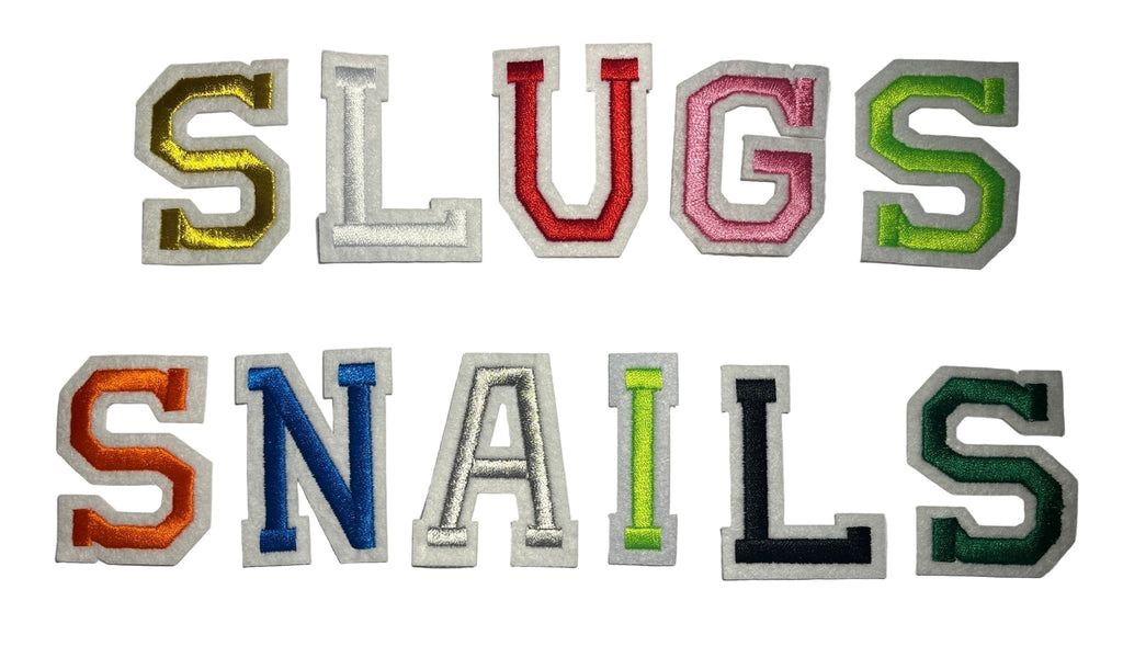 Alphabet Iron On Patches - Varsity Letters Large 5cm - Slugs & Snails