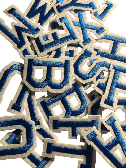 Alphabet Iron On Patches -Varsity Letters Large 5cm Blue - Let's Patch It Up!