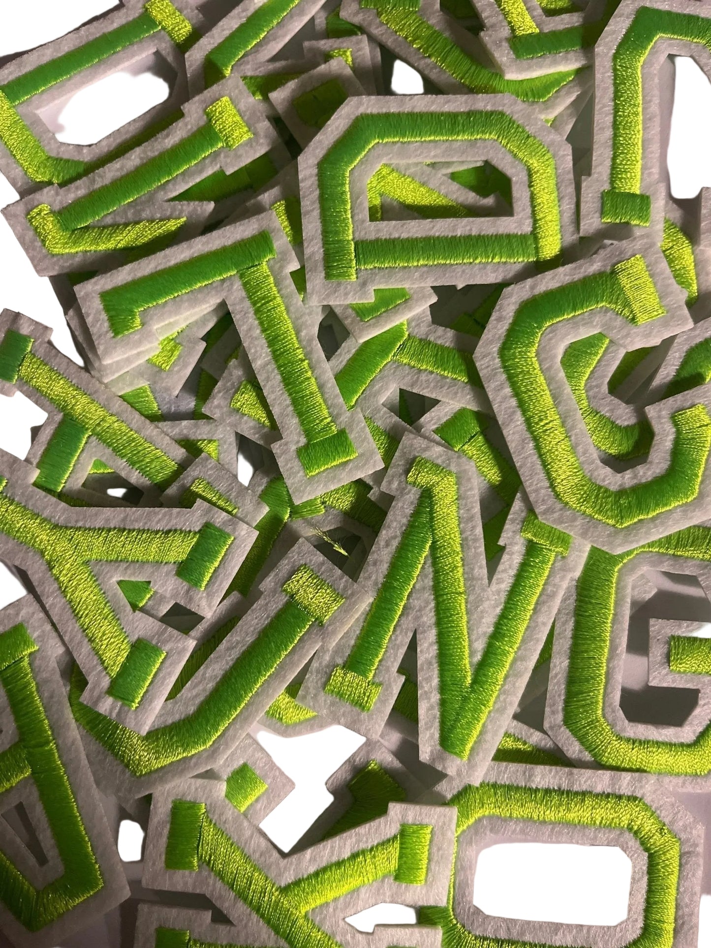 Alphabet Iron On Patches -Varsity Letters Large 5cm Neon Green - Let's Patch It Up!