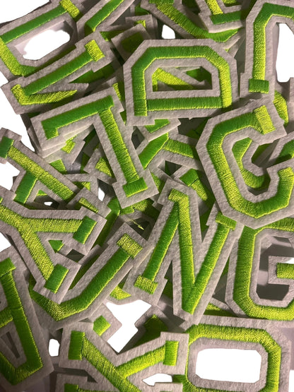 Alphabet Iron On Patches -Varsity Letters Large 5cm Neon Green - Let's Patch It Up!