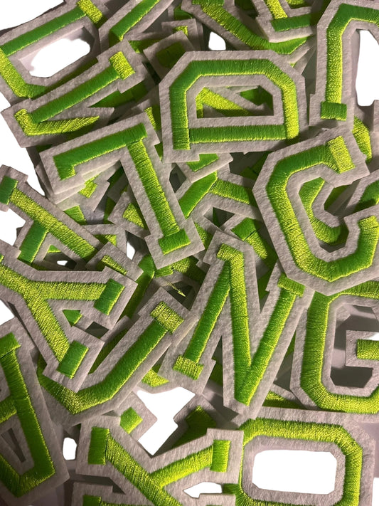 Alphabet Iron On Patches -Varsity Letters Large 5cm Neon Green - Let's Patch It Up!