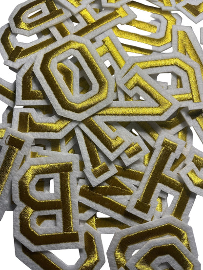 Alphabet Iron On Patches -Varsity Letters Large 5cm Gold - Let's Patch It Up!
