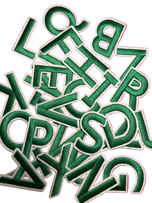 Alphabet Iron On Patches - Varsity Letters Medium 3.7cm Green - Let's Patch It Up!