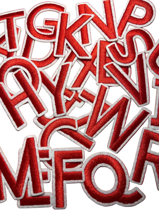 Alphabet Iron On Patches - Varsity Letters Medium 3.7cm Red - Let's Patch It Up!