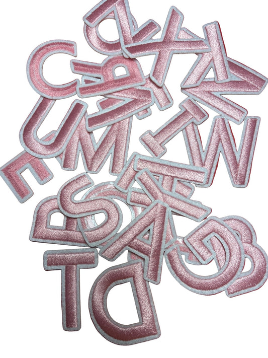 Alphabet Iron On Patches - Varsity Letters Medium 3.7cm Baby Pink - Let's Patch It Up!
