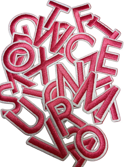 Alphabet Iron On Patches - Varsity Letters Medium 3.7cm Fuchsia Pink - Let's Patch It Up!