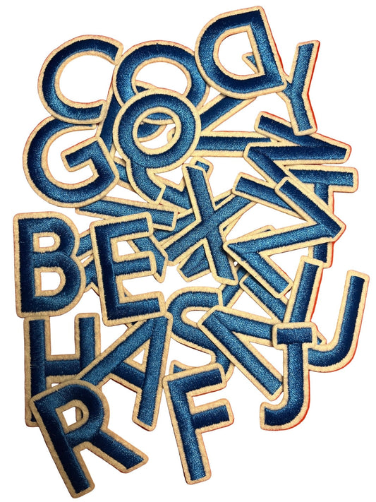 Alphabet Iron On Patches - Varsity Letters Medium 3.7cm Blue - Let's Patch It Up!