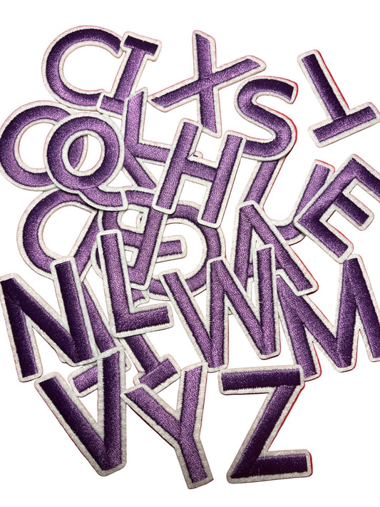 Alphabet Iron On Patches - Varsity Letters Medium 3.7cm Purple - Let's Patch It Up!