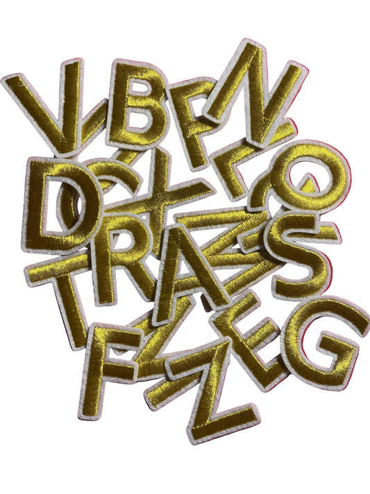 Alphabet Iron On Patches - Varsity Letters Medium 3.7cm Gold - Let's Patch It Up!