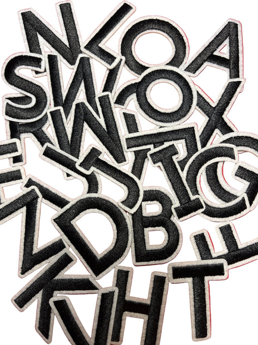 Alphabet Iron On Patches - Varsity Letters Medium 3.7cm Black - Let's Patch It Up!