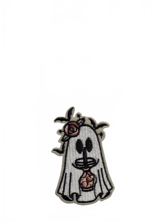 Halloween Iron On Patches Ghost with Bats and Drink - Let's Patch It Up!