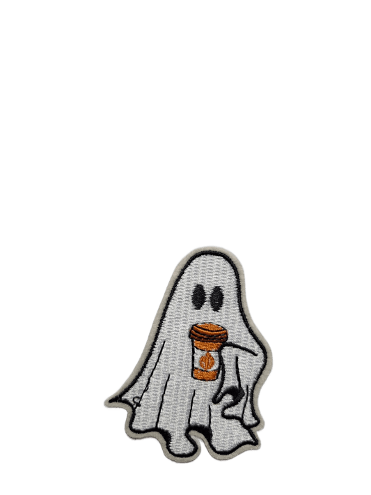 Halloween Iron On Patches Ghost with Orange Cup - Let's Patch It Up!