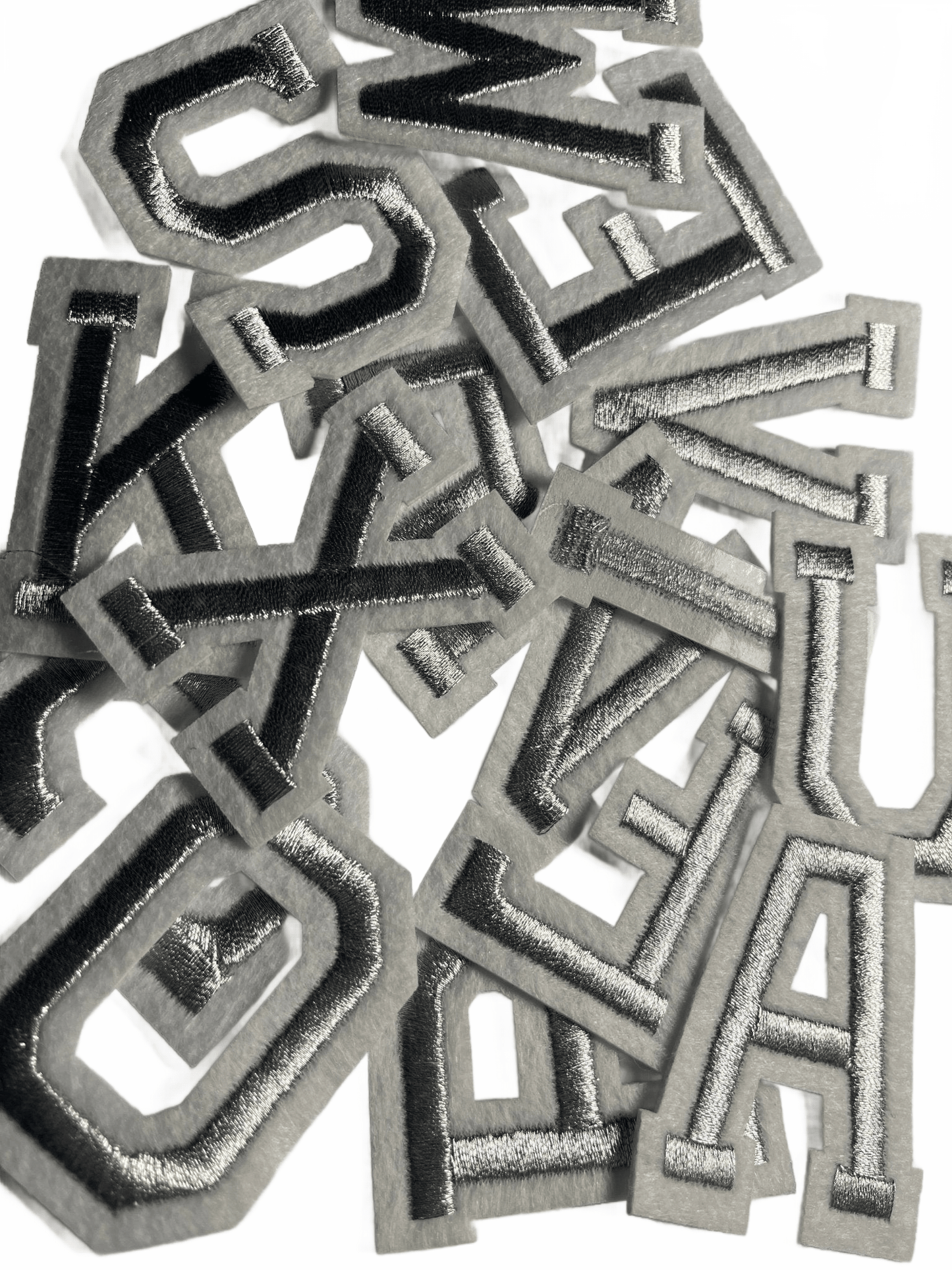 Alphabet Iron On Patches -Varsity Letters Large 5cm Silver - Let's Patch It Up!