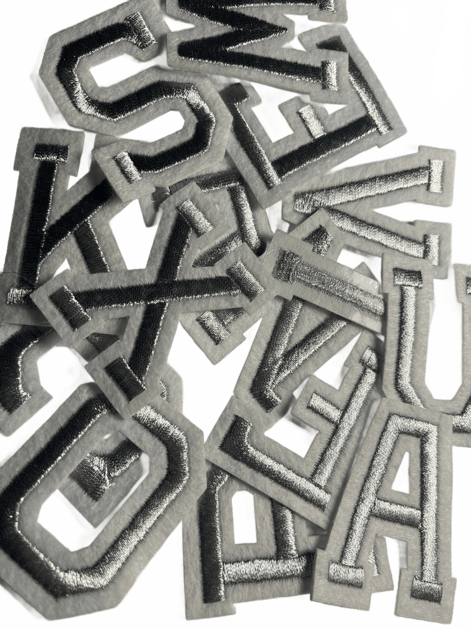 Alphabet Iron On Patches -Varsity Letters Large 5cm Silver - Let's Patch It Up!