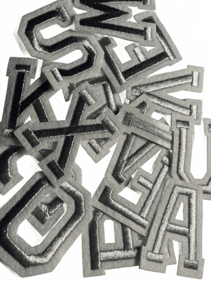 Alphabet Iron On Patches -Varsity Letters Large 5cm Silver - Let's Patch It Up!