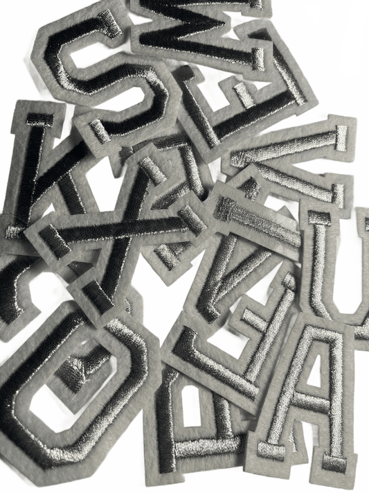 Alphabet Iron On Patches -Varsity Letters Large 5cm Silver - Let's Patch It Up!