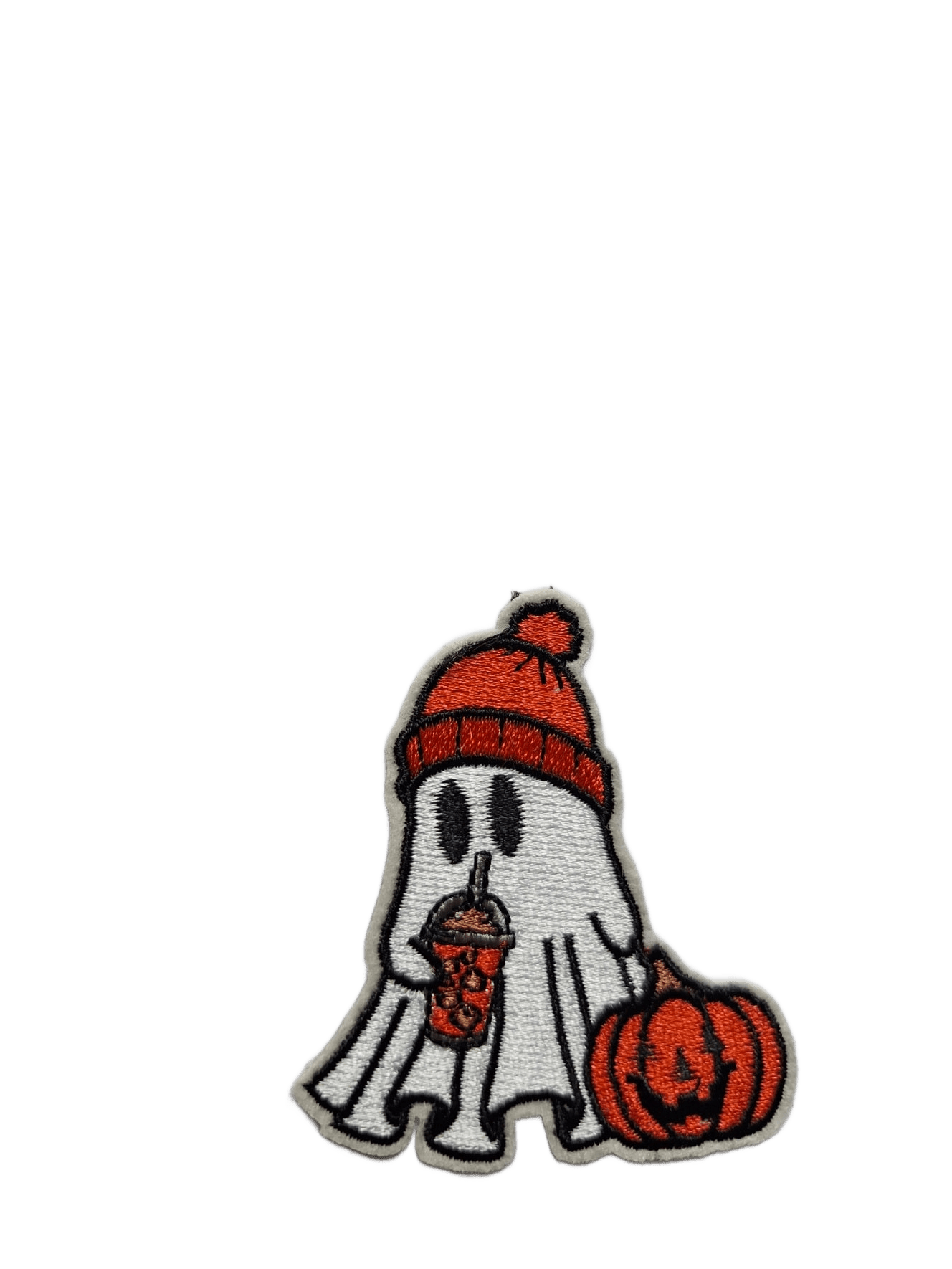 Halloween Iron On Patches Ghost with Red Hat and Pumpkin - Let's Patch It Up!