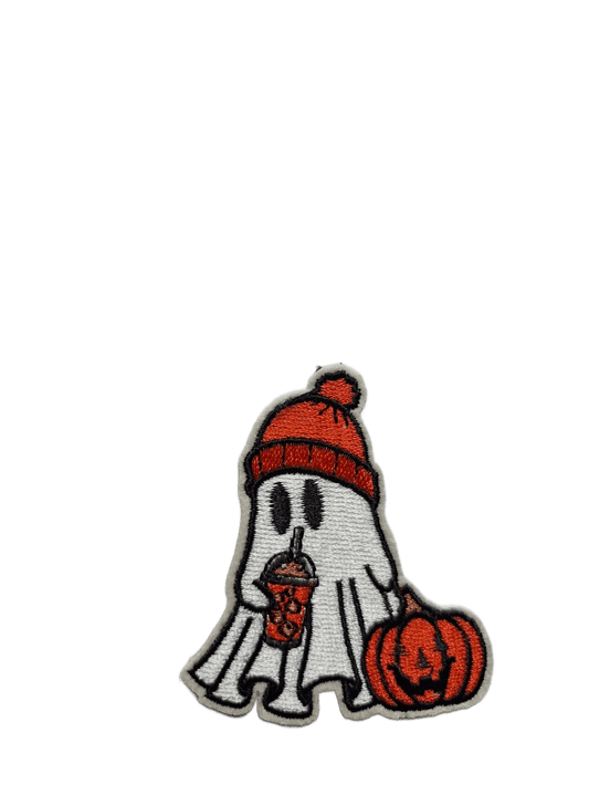 Halloween Iron On Patches Ghost with Red Hat and Pumpkin - Let's Patch It Up!