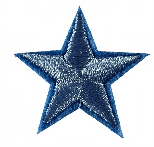 Stars Iron On Patches - small Medium Blue Star with Blue outline - Let's Patch It Up!