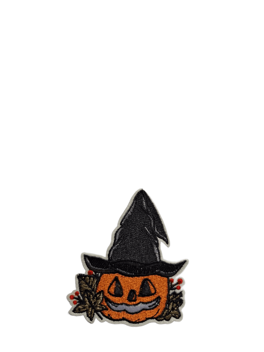 Halloween Iron On Patches Pumpkin with Witches Hat - Let's Patch It Up!