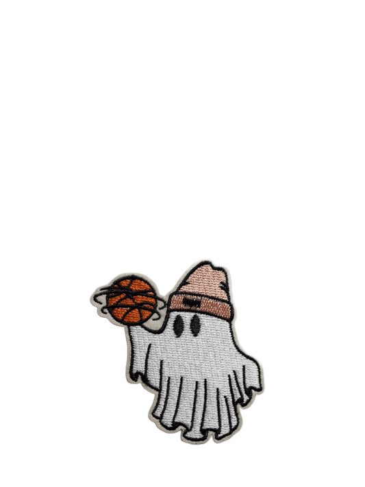 Halloween Iron On Patches Ghost with Pink Hat and Basketball - Let's Patch It Up!