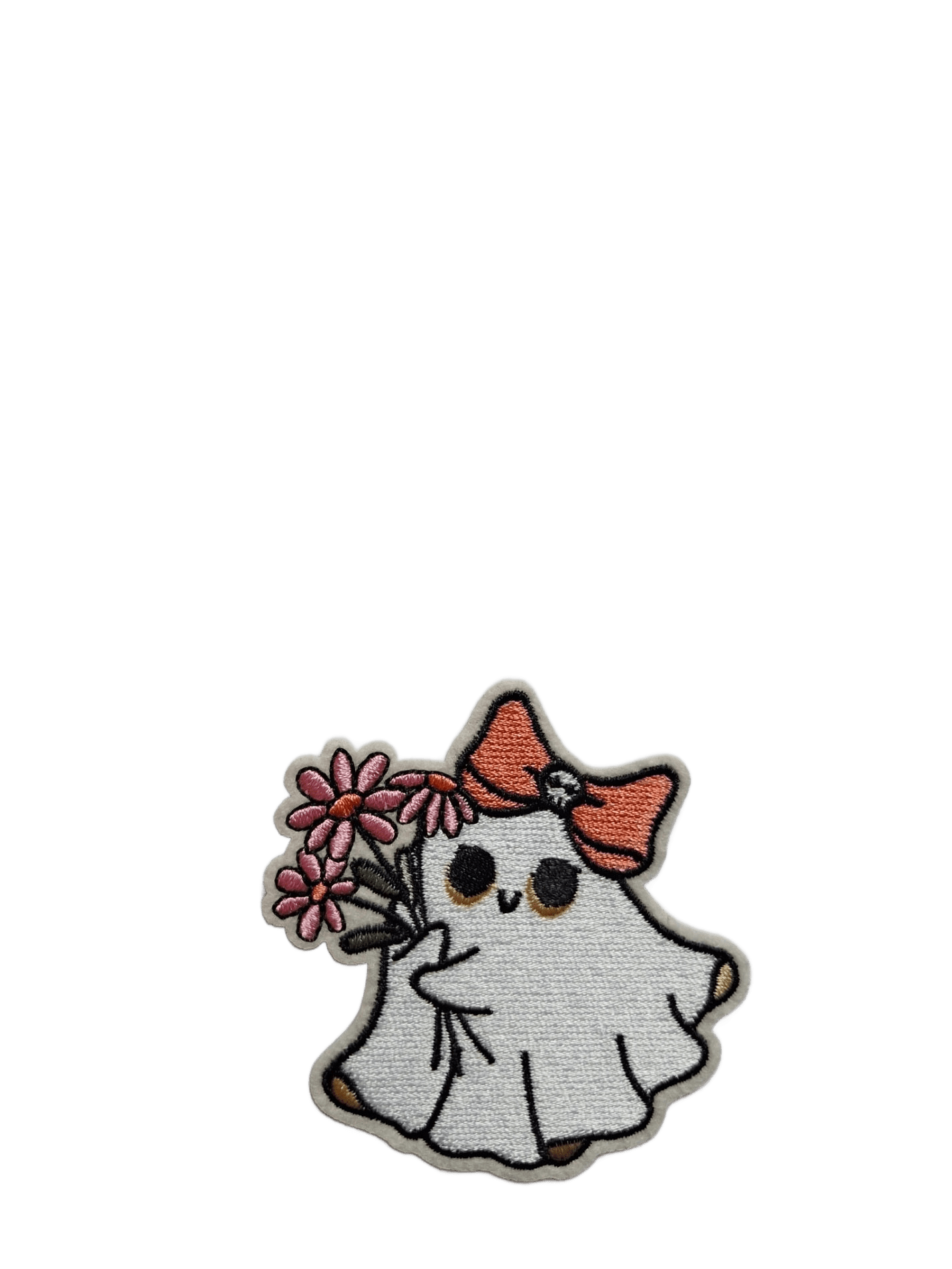 Halloween Iron On Patches Ghost with Bow and Flowers - Let's Patch It Up!